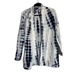 Spirit Jersey Sweater Womens Medium White Blue Cardigan Tie Dye Open Front NWOT